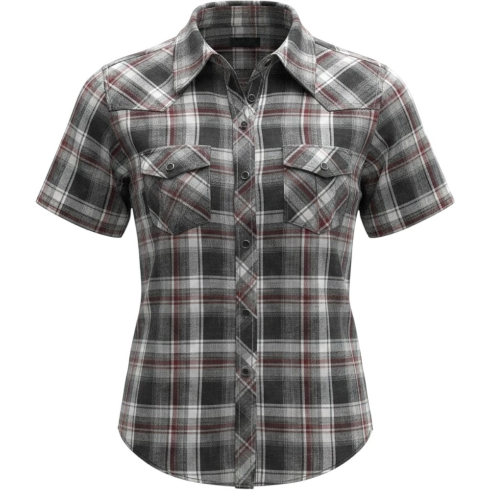 BKE Western Shirt Womens Large Grey Red Plaid Slim Fit Excellent Short Sleeve